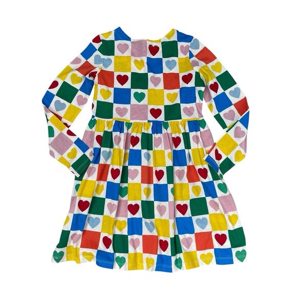 NWT Mini Boden Colorful Heart Print Cotton Dress Long Sleeve Size 9-10 - Picture 3 of 5